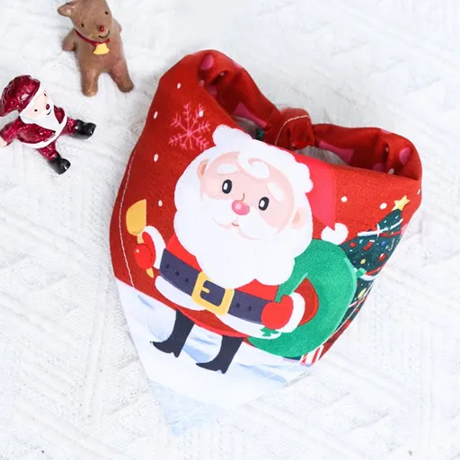Dog Christmas Triangle Scarf Cotton Cartoon (Anhui hair) triangle towel red elderly slippers Green Bag Small size (suitable for pets within 10 Jin)