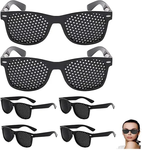 6 Pcs Pinhole Sunglasses, Black Plastic Vision Training Glasses for Men and Women, Full Frame Pinhole Occluder Glasses for Eye Exercise and Vision Improvement
