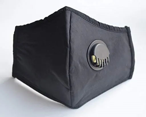 Adult Face Mask Black Reusable Adjustable w Breathing Valve 3Ply