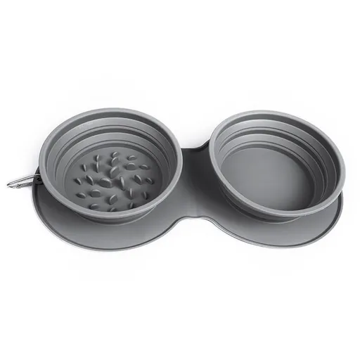 Pet Slow Feeder Bowl Dog Cat Feeding Water Bowl, Foldable Expandable Cup Dish with No Spill Silicone Mat