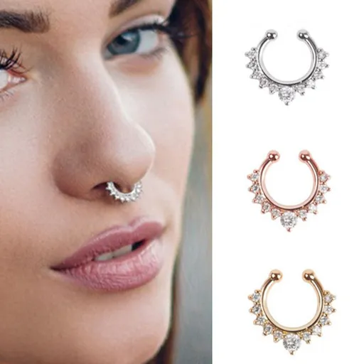 6pcs Fake , Fake Nose Septum Piercing Hoop Clip-on Stainless Steel Faux Piercing Jewelry Earring Lip Non Pierced for Women MenNose