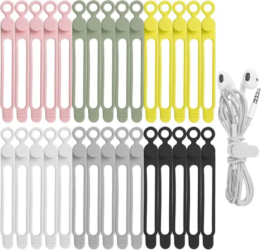 30 Piece Reusable Silicone Cable Ties 6 Colors
