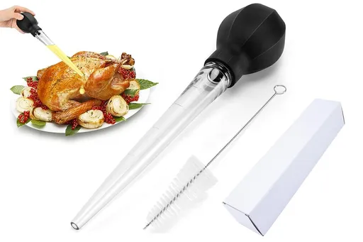 Meat and Poultry Baster Heat Resistant Turkey Syringe with Cleaning Brush
