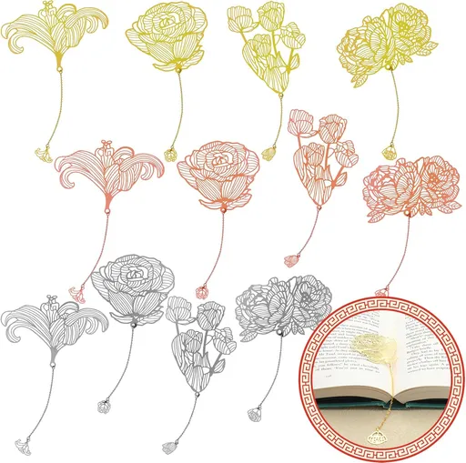12 Pieces Metal Bookmarks for Women Metal Leaf Bookmark with Chain Christmas Gifts for Book Lovers Writers Readers