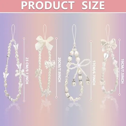 4 Pcs Beaded Phone Charms Fashionable Cute Accessories 23cm 20cm 17cm 19cm White