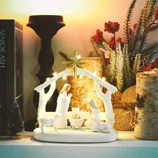 Indoor Nativity Scene Indoor Christmas Decoration with LED Lights Christmas Tabletop Decoration Memory (Figurines Nativity Scene)