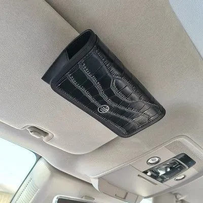Genuine Leather Car Glasses Clip Sun Visor Holder Black (car logo optional)
