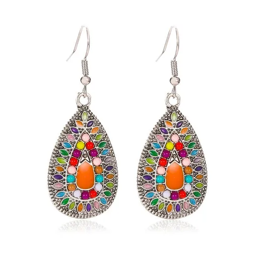 2 Pair Bohemian Colored Teardrop Dangle Earrings for Women Girls Vintage Boho Ball Bead Statement Drop Dangling Hook Stud
