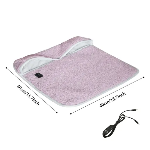 USB Heated Foot Warmer Sheep Fleece Foot Warmer Rabbit Fleece Foot Warmer Sofa - Pink - Size 40cm