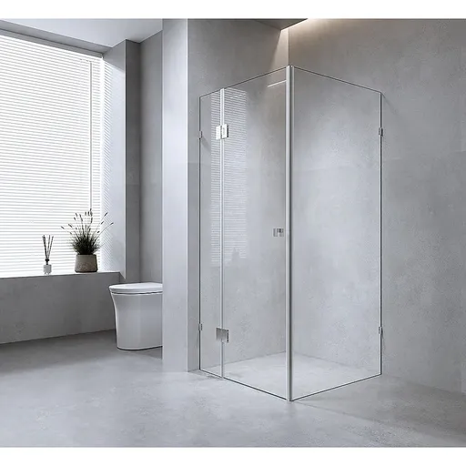 120x120cm Corner Frameless Shower Screen with Gunmetal U-Brackets and SS Hinges, Round Knob Handle