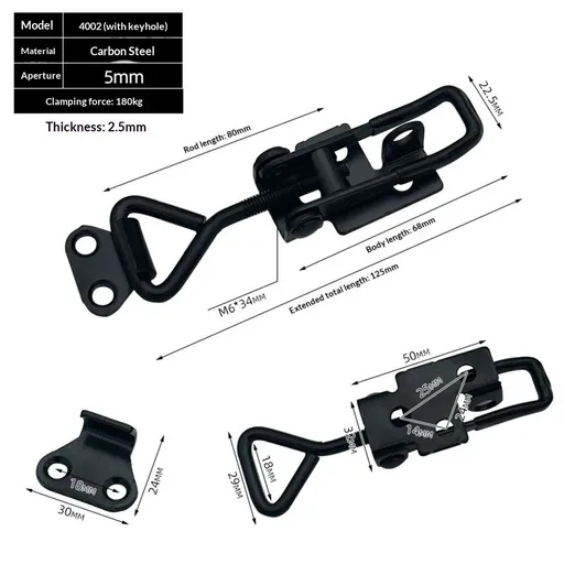 4PCS Toggle Latch Clamp 397 lbs Adjustable Toggle Latch Black Toggle Clamp Lockable Quick Release Pull Latch Metal Draw Latch for Door, Box Case Trunk, Smoker Door, Jig