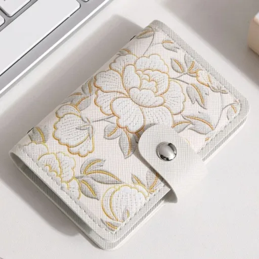 Stylish Floral-Printed Card Holder: Multi-Slot, Wallet for Driver's License and Bank Cards—White