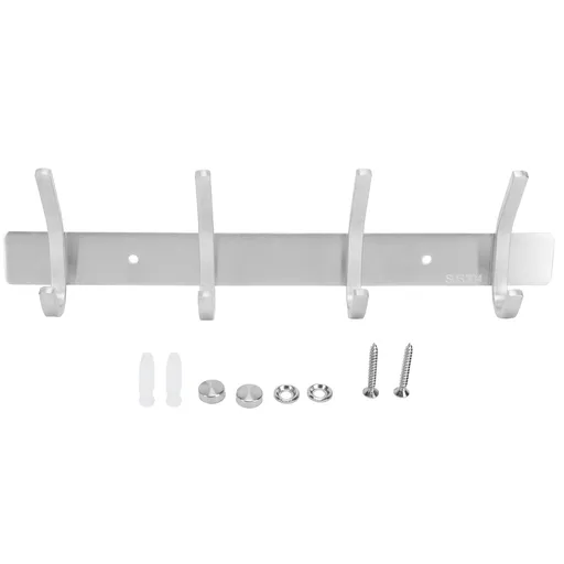 Stainless Steel Hook Wall Mounted Brushed Simple Style 4‑Hook Wall Hanger for Home Bathroom