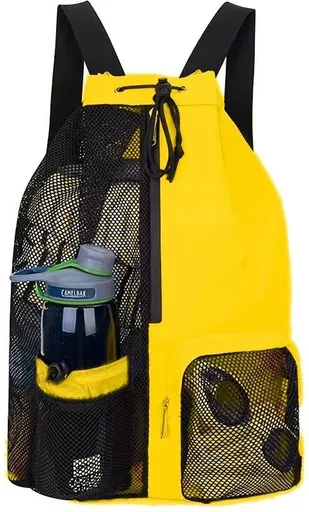 Drawstring Backpack, Beach Bag Backpack, Large Capacity Backpack with Wet Bag, Backpack for Swimming Surfing Travel Gym, Yellow