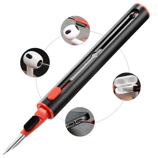 Cleaning Kit - Cleaner Kit with a Mini Soft Brush, Flocking Sponge & Metal Pen Tip - Cleaning Tool Kit for Headphone Cases -Black