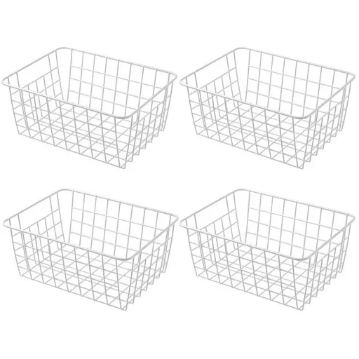 11" Upright Freezer Storage Baskets, White Wire Storage Bins Small Bakset for Freezer, Pantry, Bathroom Organizing, Set of 4