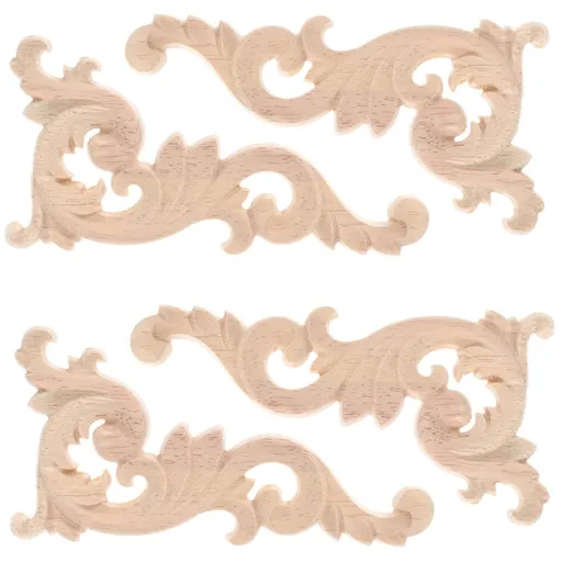 4pcs Furniture Decals Retro Decor Wood Applique Dresser Decor Unpainted Carved Unpainted Wooden Furniture Wood Carved （16*8*0.8cm）