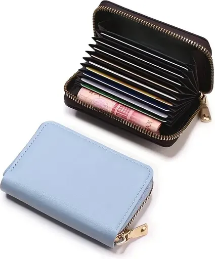 Card Holder with Anti-RFID | Credit Card Holder | With Cash Compartment | Card Holder - Wallet | PU Leather | Wallet | Light Blue