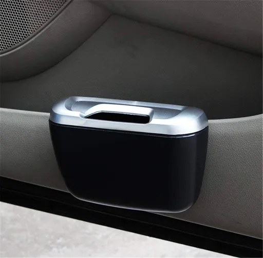 Car Auto Garbage Trash Can Automotive Waste Storage Office Home Rubbish Bin for Vehicle Door with Clip (Silver)