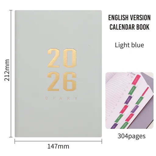 2026 Agenda - Daily Agenda - A5 Format - 1 Day per Page - 304 Pages - [light blue] - Hardcover