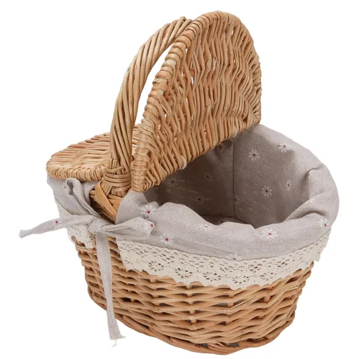 Wicker Picnic Basket with Double Lids Handle Removable Liner Hand Woven Picnic Basket for Outdoor Travel