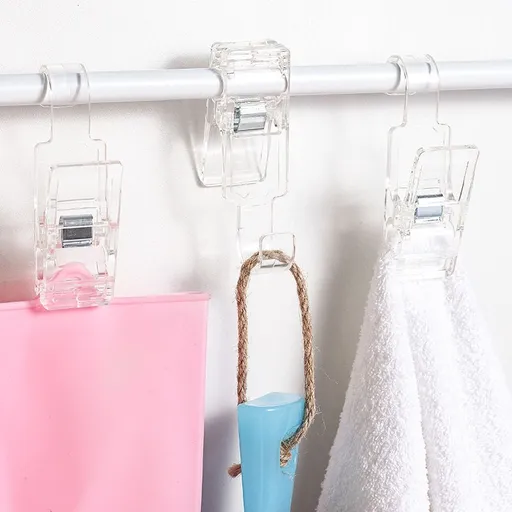 Towel Bar, Pole, Hook, Hanging Clip, 2 Pieces, Approx. Width 1.2 x Depth 2.3 x Height 3.8 inches, Clear