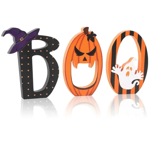 Halloween Decorations Wooden Tabletop Decor 3 Piece Set Rustic Farmhouse Indoor