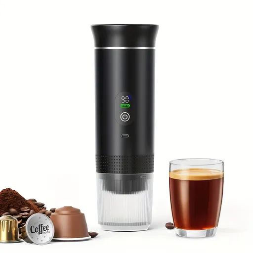 Portable 20Bar High - Pressure Extraction Coffee Machine, 80ml Stainless Steel Water Tank + Foldable Stand, Low - Battery Alert & Real - Time Temperature Control, Enjoy Barista - Quality Coffee on the Go, at Office or While Driving。black