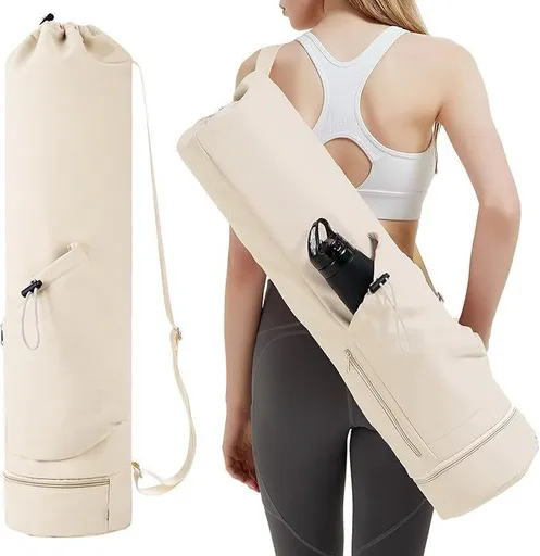 Yoga Mat Bag Large 31x7.5in with Wet Pocket Adjustable Shoulder Strap - Beige