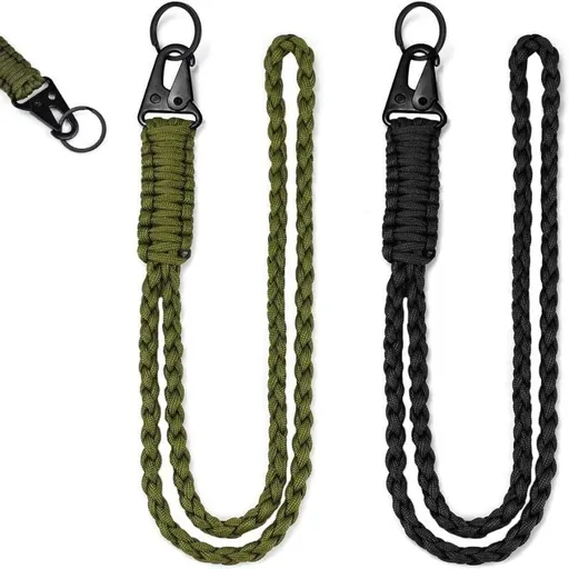 2Pcs Woven Paracord Lanyard Keychain, Heavy Duty Cell Phone Neck Lanyard, Black & Army Green