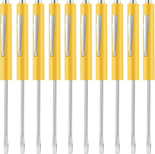 10 Pieces Pocket Screwdriver Mini Tops and Pocket Clips Magnetic Slotted Small Screw Driver with a Single Blade Head for Mechanical, Electrician(Yellow)