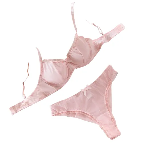 House Of Dasein Sexy Mesh Heart Print Bra Set Ultra Thin Comfortable Tempting Lingerie Two Piece - Pink - Xxl