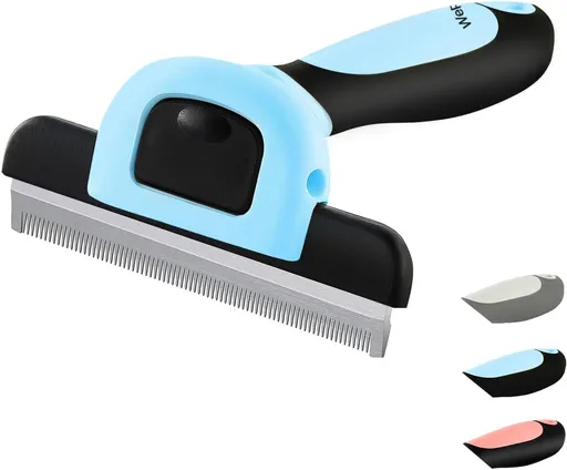 Cat Dog Shedding Tool, Pet Deshedding Brh, Professional Grooming for Short Medium Long Hair Cats and Dogs, Effectively Reduce Shedding by Up to 95%, Light Blue & Black