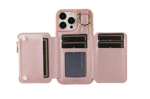 PU Leather Phone Case Wallet Purse for iPhone 14 Series -Rose Gold /iPhone 14