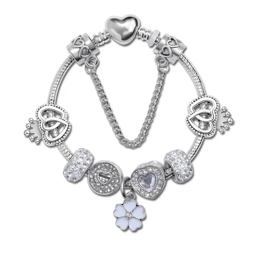 Rhinestone Heart & Crown Bead Bracelet,Fashion Sweet Jewelry for Women(silver-19cm)