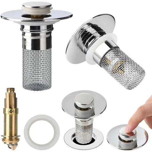 2 Pack Bathroom Sink Stopper Hair Catcher, Bathroom Sink Drain Strainer with Pop Up Stopper and Removable Hair Catcher Basket for 1-1.5 Inch Drain Holes