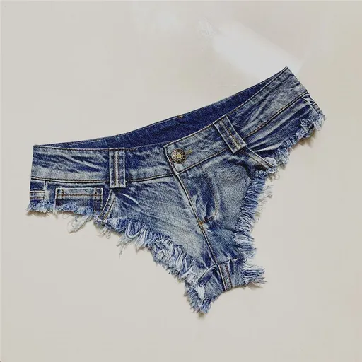 Women Denim Shorts Low Waist Tight Fit Light Blue XL
