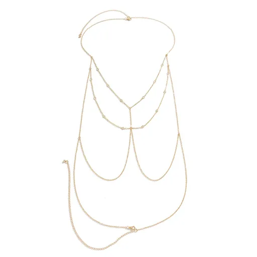 Rhinestone Bead Cross Harness Chest Chain Bikini ​Lingerie Chain Necklace Summer Beach Crystal Waist Belly Body Chain Jewelry