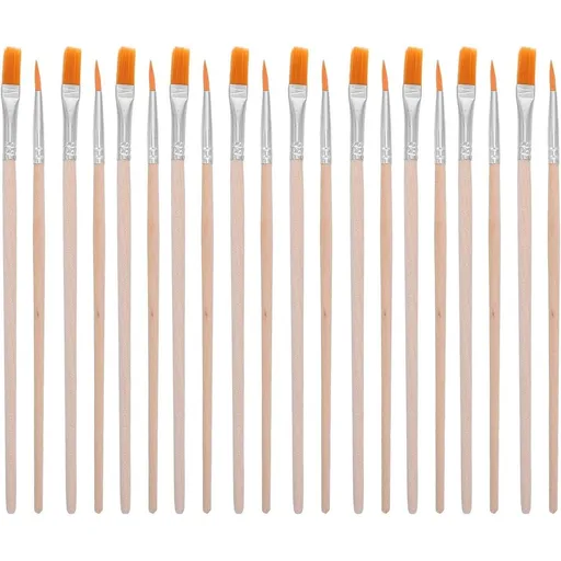 40pcs Nylon Painting Brush Set, Pointed and Flat Tips, Wooden Handle, Khaki Finish, Precise Control for Crafts and DIY