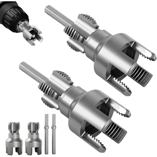 Dual-Function PVC Pipe Thread Cutting Tool for 1/2" & 3/4", 2PCS Internal & External Alloy Steel Threader Kit for Water Pipes, Electric Drill Compatible