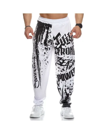 Men Headband Graffiti Straight Pants Polyester White XXXL