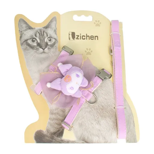 Cat Harness Polyester Bow Anti Escape Pet Leash Purple (Culomi) I-Back S (recommended 1.00 kg-3.00 kg