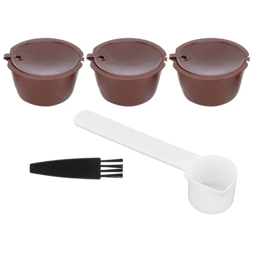 Coffee Capsules Reusable Refillable Coffee Cup Filter Kit Fit for DOLCE GUSTO Machine(Coffee 3 Capsules1 Spoon 1 Brush)
