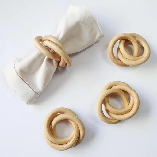 Wooden Napkin Rings Set of 4, Farmhouse Wood Circle Napkin Ring, Buckles Holder for Xmas Table Setting, Wedding, Thanksgiving Day and Home Decor(Wood Circle)