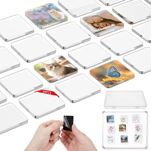25Pcs Acrylic DIY Fridge Magnet Set, Resists Daily Wear and Light Scratches for Photo Projects, Drawing Displays, and Beginner Friendly Handmade Fun
