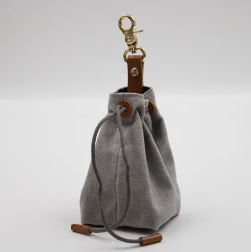 2-PCS Grey Clip-On Canvas Dog Treat Pouch - Portable Drawstring Bag for Training & Walks