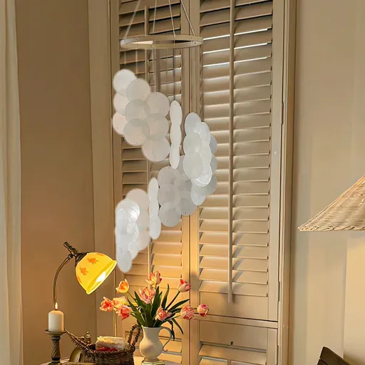 White Bohemian Seashell Wind Chime - Dream Catcher Hanging Decor for Home