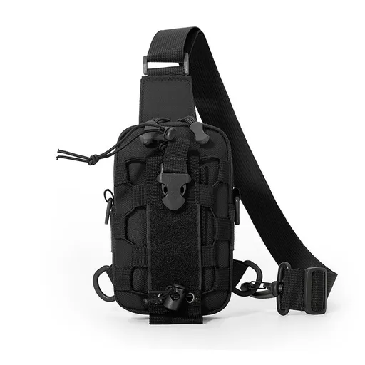 Black Outdoor Tactical Water Bottle Chest Bag - High-Capacity Phone Pouch with Expansion System for Cycling Camping and Fishing