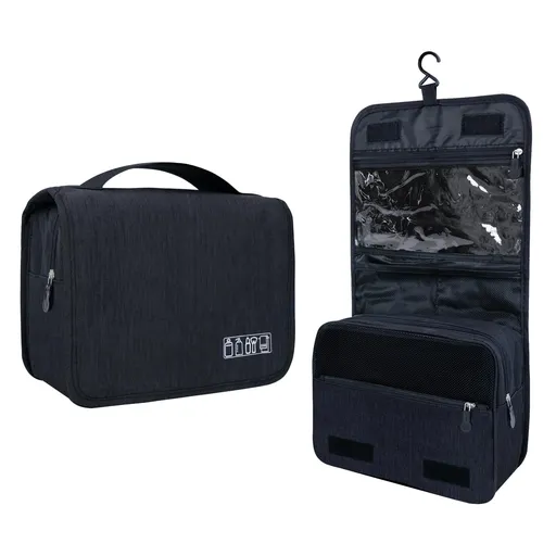 Large Capacity Toiletry Bag Travel Bag with Hanging Hook for Men and Women Waterproof Travel Cosmetic Bag Bathroom Storage Black