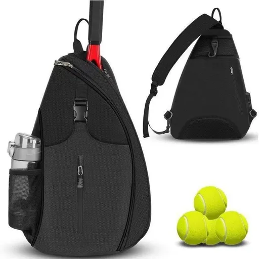 Tennis & Pickleball Dual-Use Sling Bag, Multi-pocket Portable Sports Racket Bag(black)
